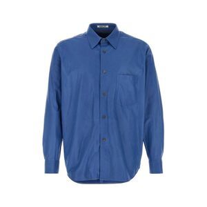 Auralee Men Cerulean Leather Shirt